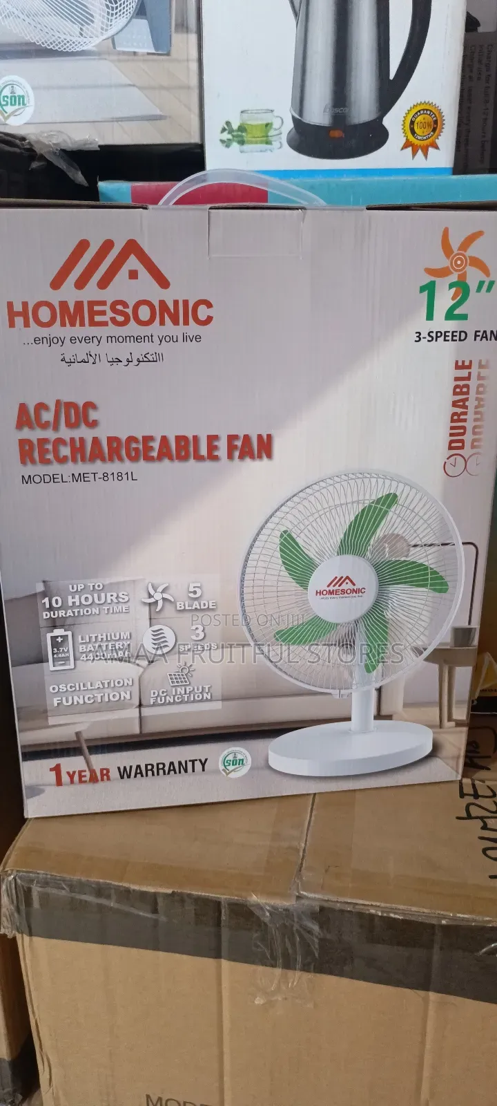 Homesonic Rechargeable Table Fan 12"