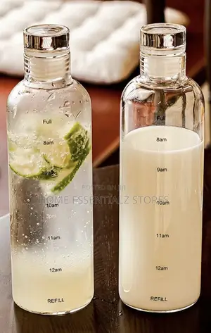 Transparent Water Bottles Set With Cork Lids and Time Scale - 2 Pieces