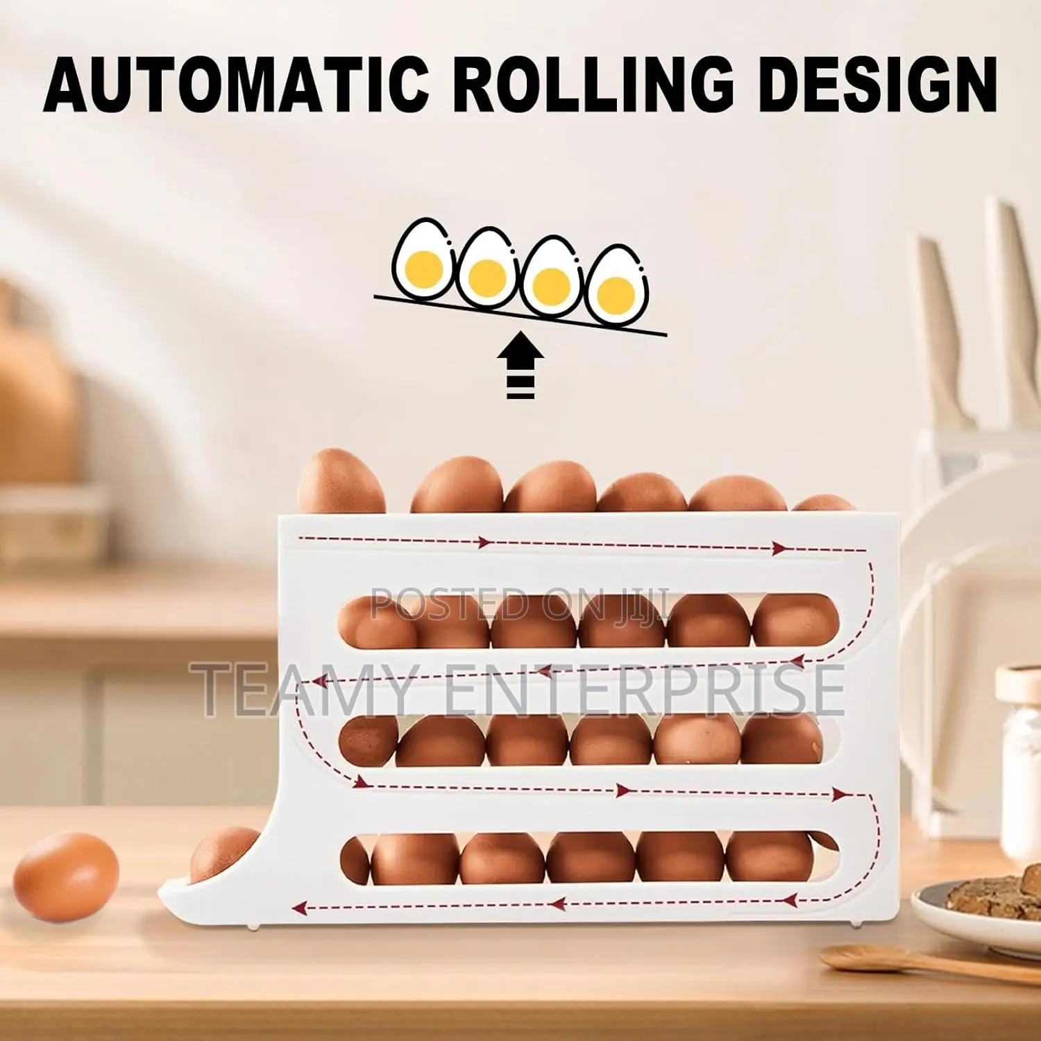 Rolling Egg Rack Dispenser 30 Eggs Capacity