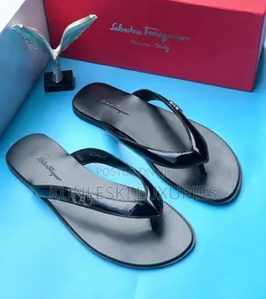 Original Ferragamo Leather Black Leather Slippers