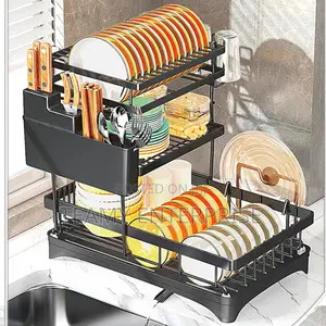 3 Steps Large Capacity Dish Drainer Organizer Rack With Utensil Holder