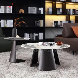 Living Room Coffee Marble Center Table With Metal Steel Frame