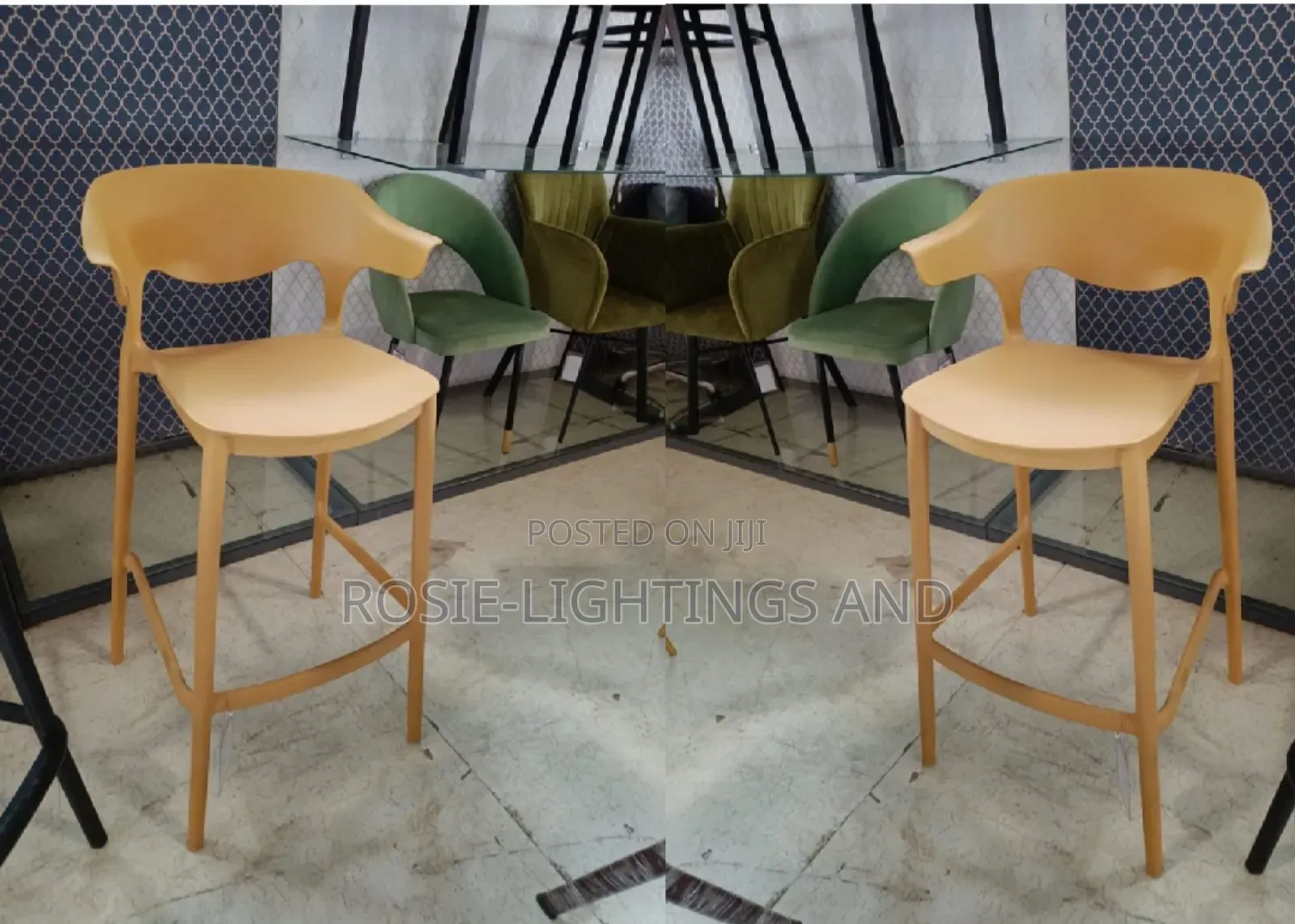Stackable Design Plastic Bar Stools -Set of 2 (Yellow)