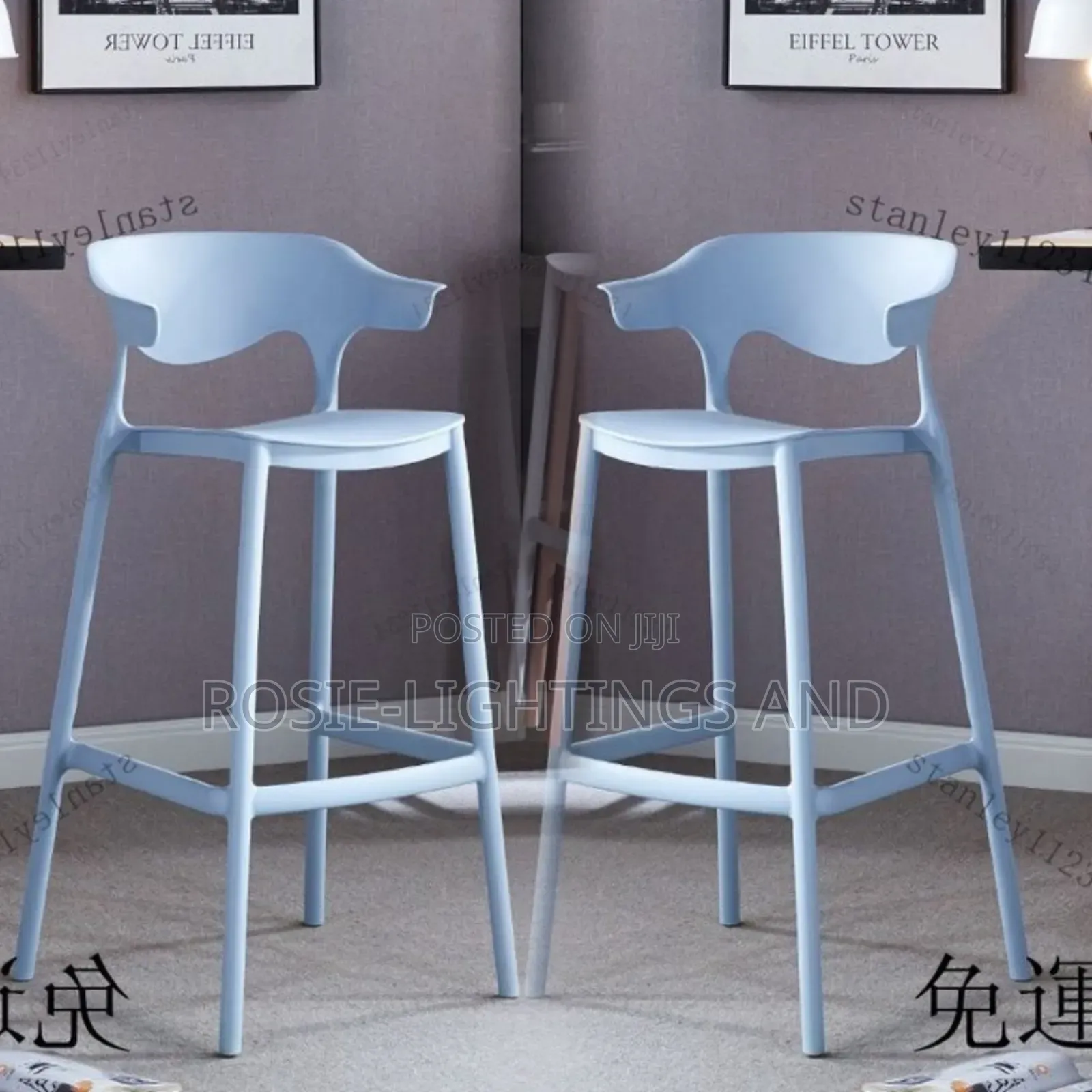 Stackable Design Plastic Bar Stools - Set of 2( Sky Blue)