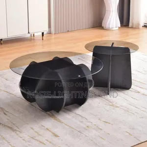 Living Room Glass Coffee Center Table ( Wood Legs Combination )
