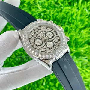 High Quality Luxury Daytona Rolex Stoned Face Rubber Strap Wristwatch