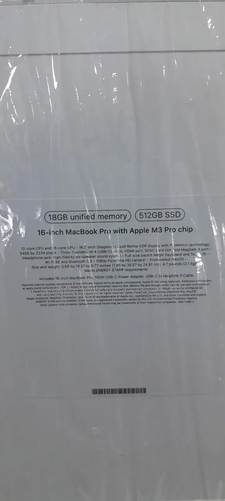 New Laptop Apple MacBook Pro 18GB Apple M3 Max SSD 512GB