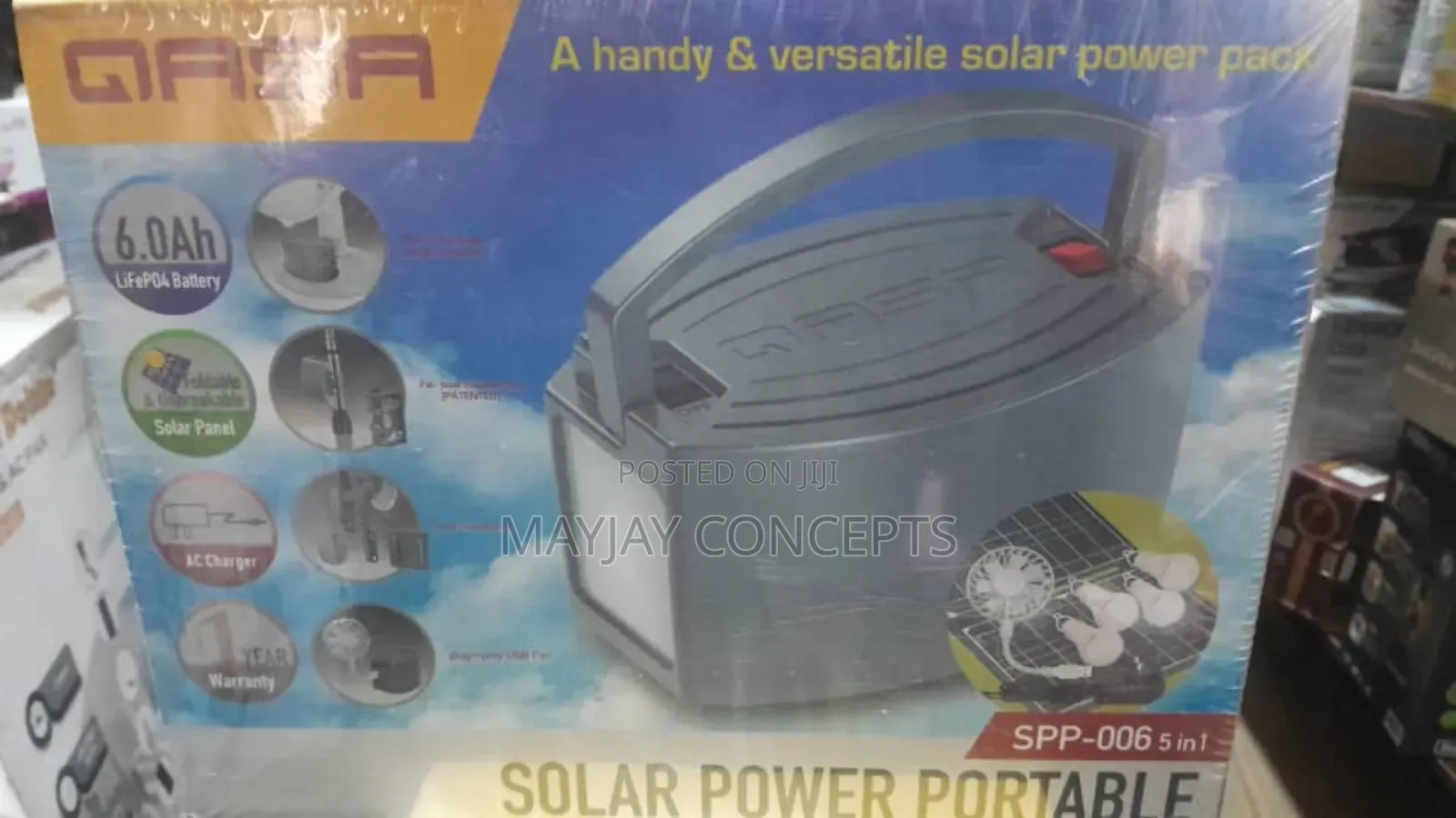 Qasa 5-in-1 Lithium Solar Power Portable Kit-Usb Fan-4bulbs