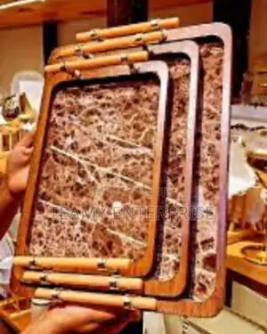 Set of 3 Pieces Marble Texture Design Tray - Wooden Bamboo