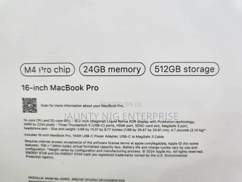 New Laptop Apple MacBook Pro 24GB Apple M4 Pro SSD 512GB