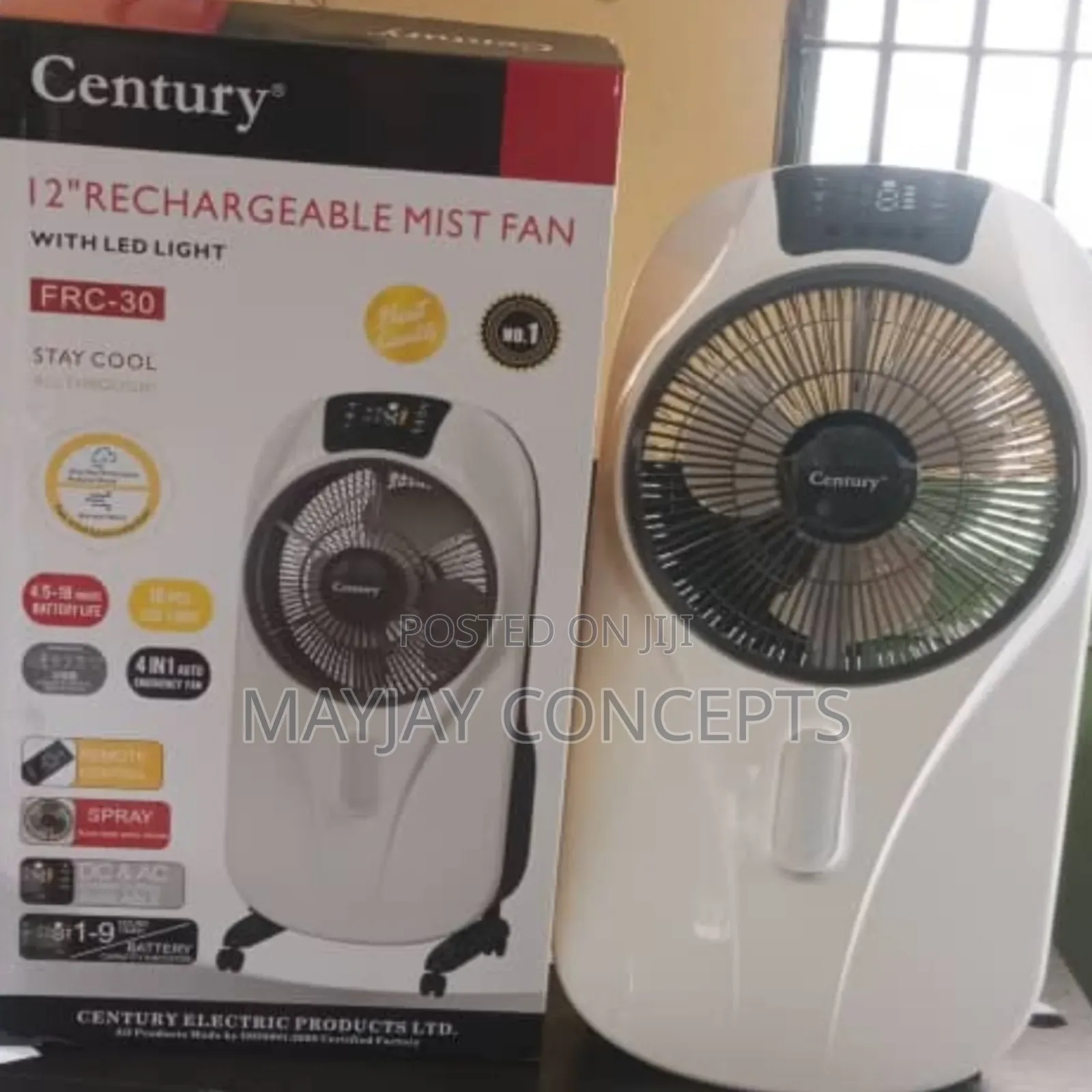 12" Century Ac/Dc Rechargeable Mist With Led Light-Support Solar Charg