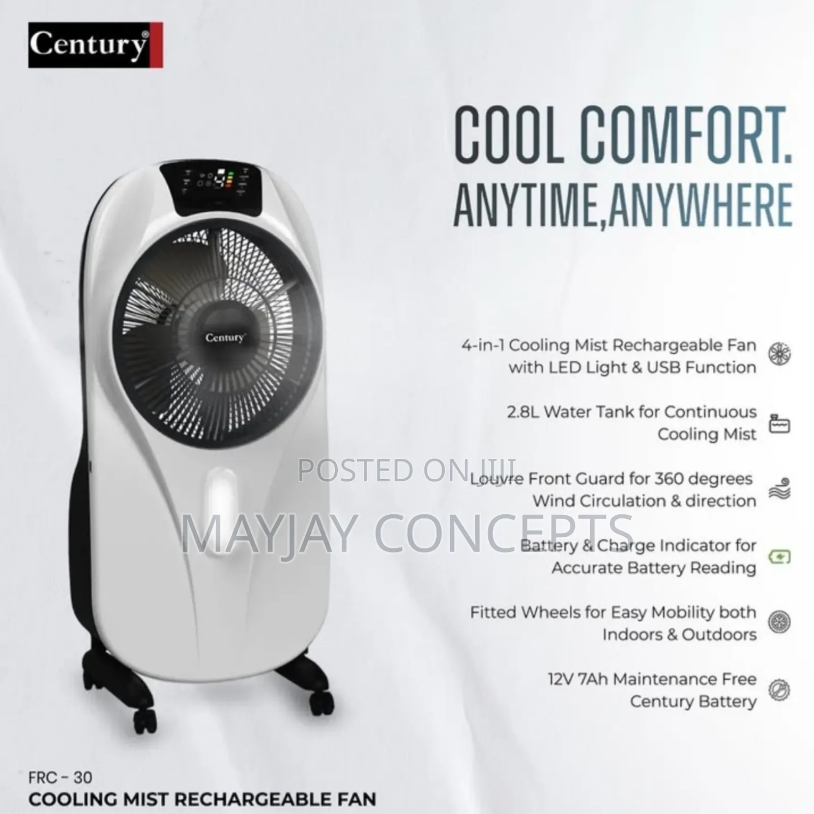 12" Century Ac/Dc Rechargeable Mist With Led Light-Support Solar Charg