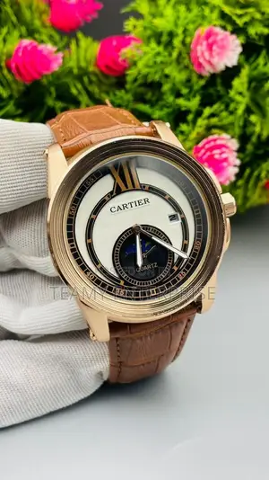 Brown Leather Cartier Quartz Wristwatch