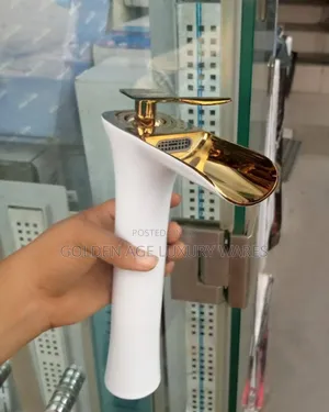 Long White and Gold Waterfall Basin Mixer
