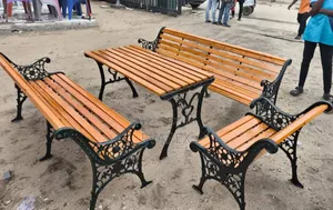 Outdoor 7 Seater Wrought Iron Bench Chairs With Table