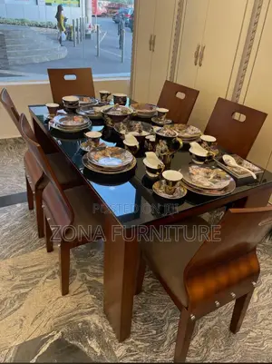Luxury Turkish Wooden Dining Table and Chairs, Tampered Glass