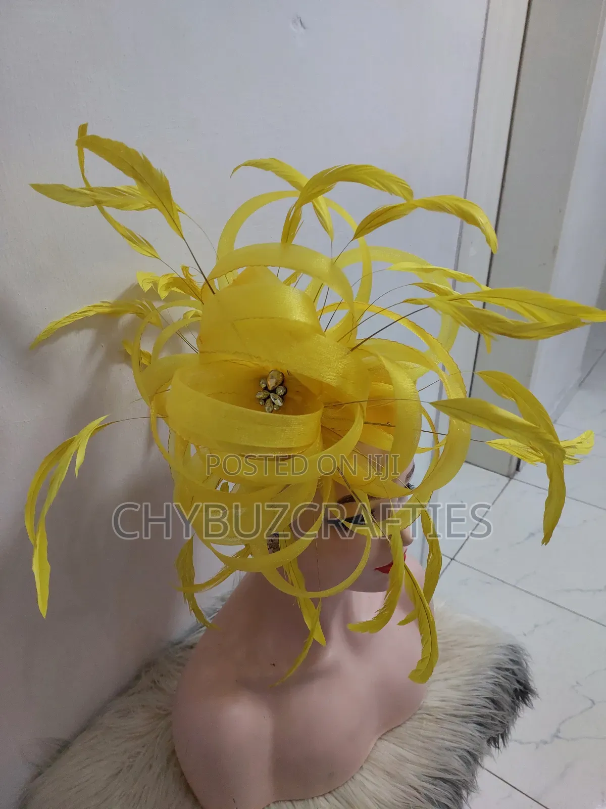 Yellow Feathery Crown Facinator