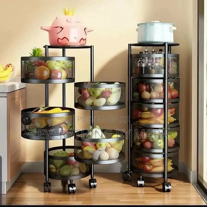 Rotatable 5 Layer Kitchen Rack With Trolley