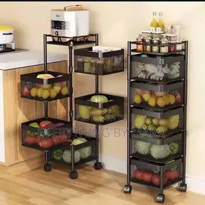 Rotatable 5 Layer Kitchen Rack With Trolley