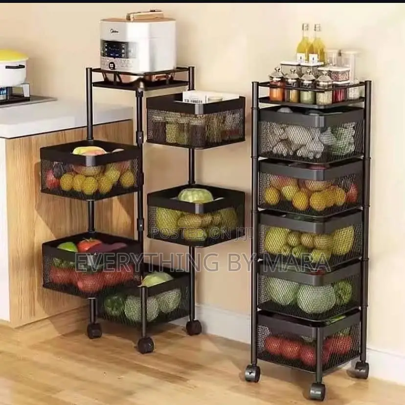 Rotatable 5 Layer Kitchen Rack With Trolley