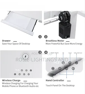 Glass Top Electric Adjustable Table With Charging Pad Usb Port