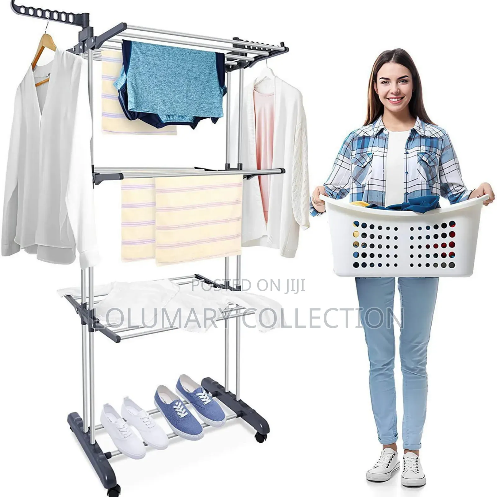 Portable 3-Tier Clothes Hanger Rack – Rolling Laundry Dryer Stand