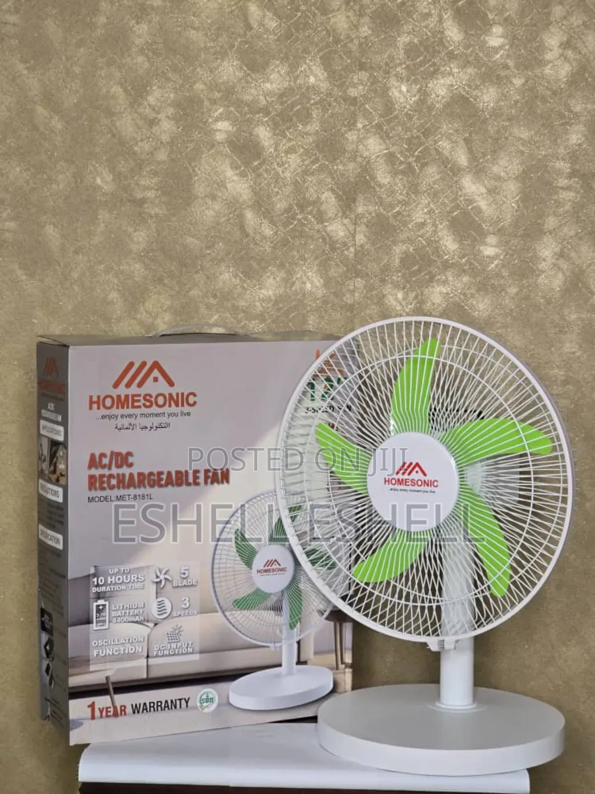 Homesonic 12" Ac/Dc Rechargeable Table Top Fan