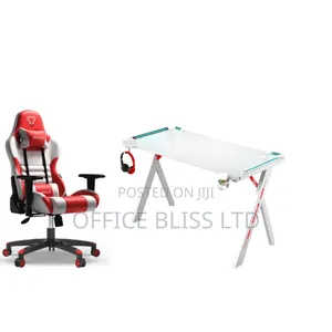 White Red Furgle Chair Chair and Gaming Table With RGB Light Display