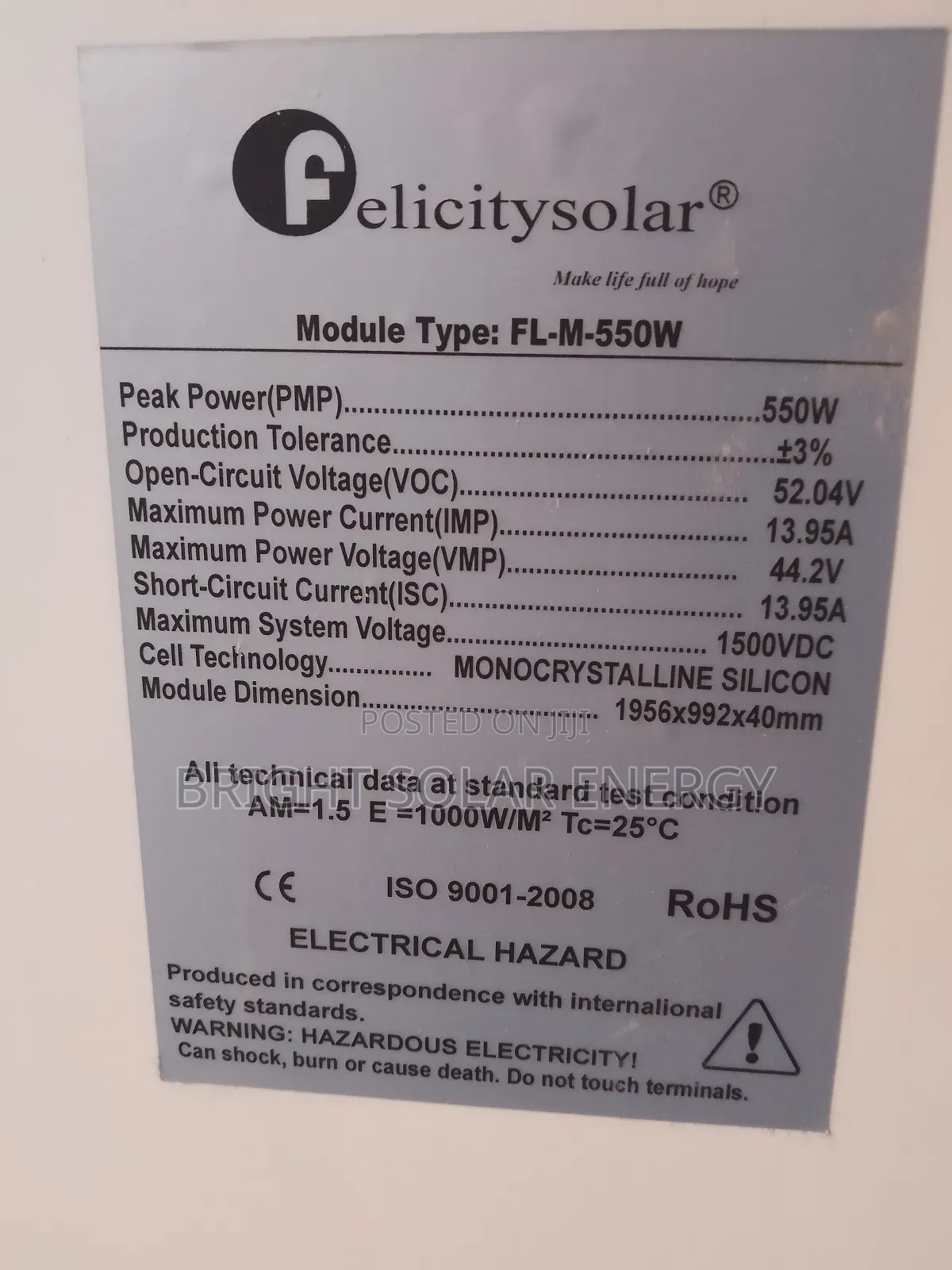 Felicity Solar Panel 550w