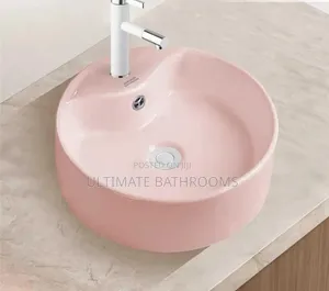 Round Shape Pink Wash Hand Counter Top Basin