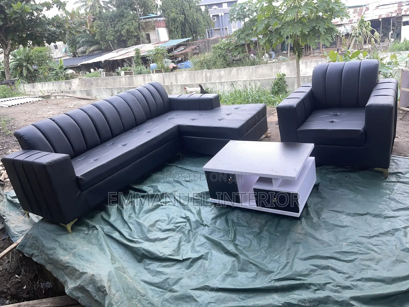 A Standard Leather Sofa With Center Table