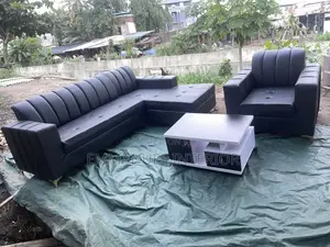 A Standard Leather Sofa With Center Table