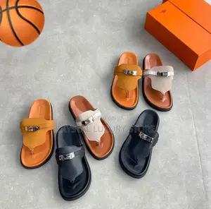Hermes Quality Luxury Genuine Leather Men Slides