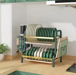 2 Layers Dish Drainer Stainless Kitchen Storage Rack Bowl