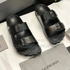 Original New Balenciaga Ten Toes Black Leather Slippers