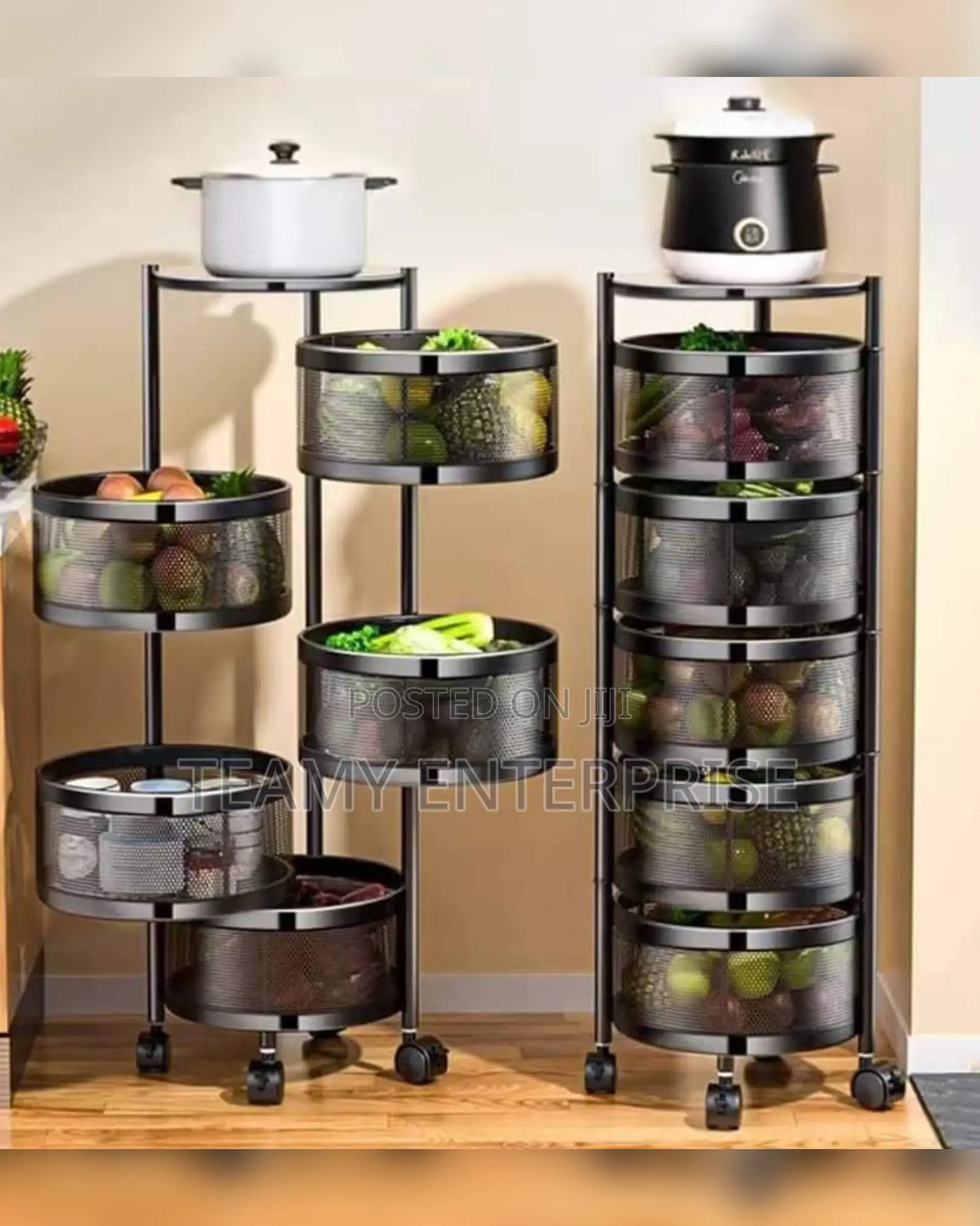 5 Layers Rotating Kitchen Storage Organizer Baskets With Wheels