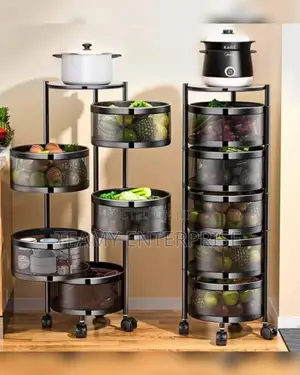 5 Layers Rotating Kitchen Storage Organizer Baskets With Wheels