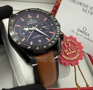 Omega Chronograph Brown Black Mixed Leather Watch