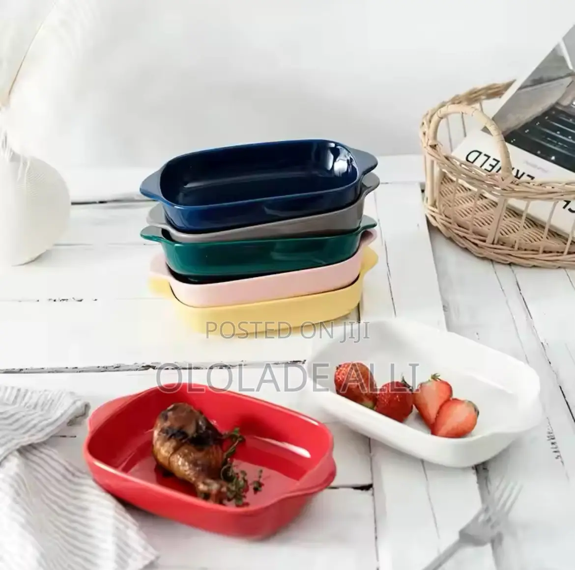 Double-Eared Rectangular Ceramic Baking Tray