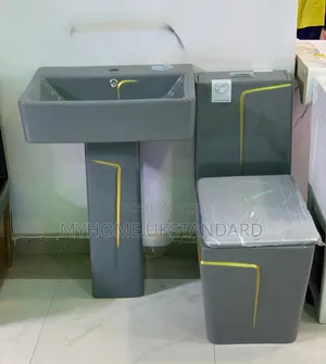 Gray And Yellow Square Water Closet Set