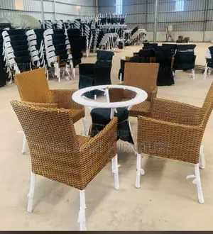 Basket Chair and Table Sent of Four Round, Chairs