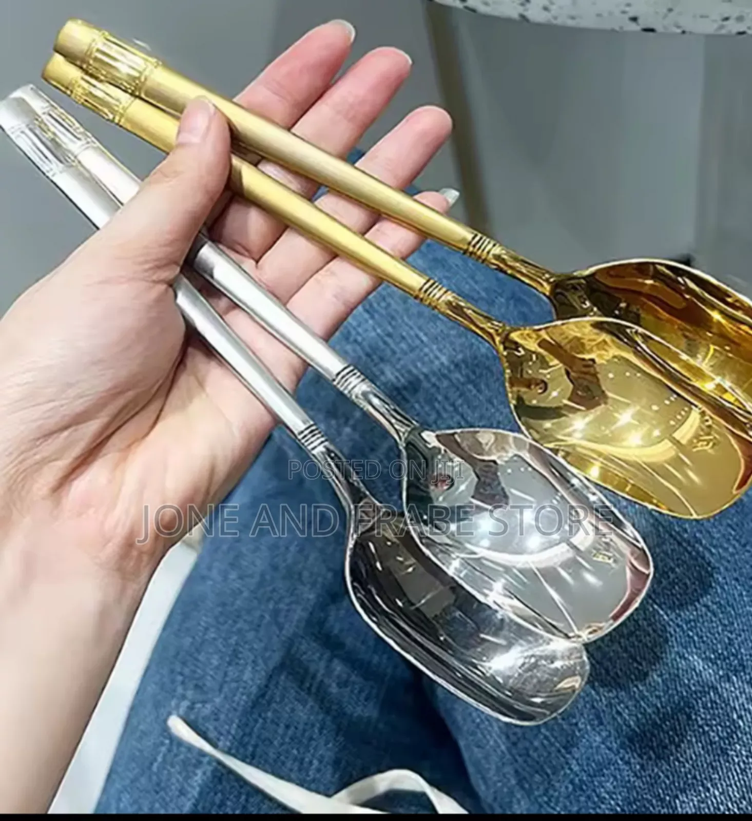 Golden and Silver Stainless Dinner Set Spoon