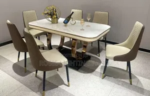 Modern Luxury Dinning Table With 6 Chairs( Steel Bottom Frame)150cm