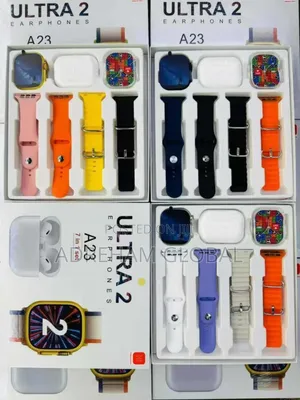 A23 Ultra 2 7in1 Set Smartwatch,1 Watch
1case Protector
1earpod
4strap