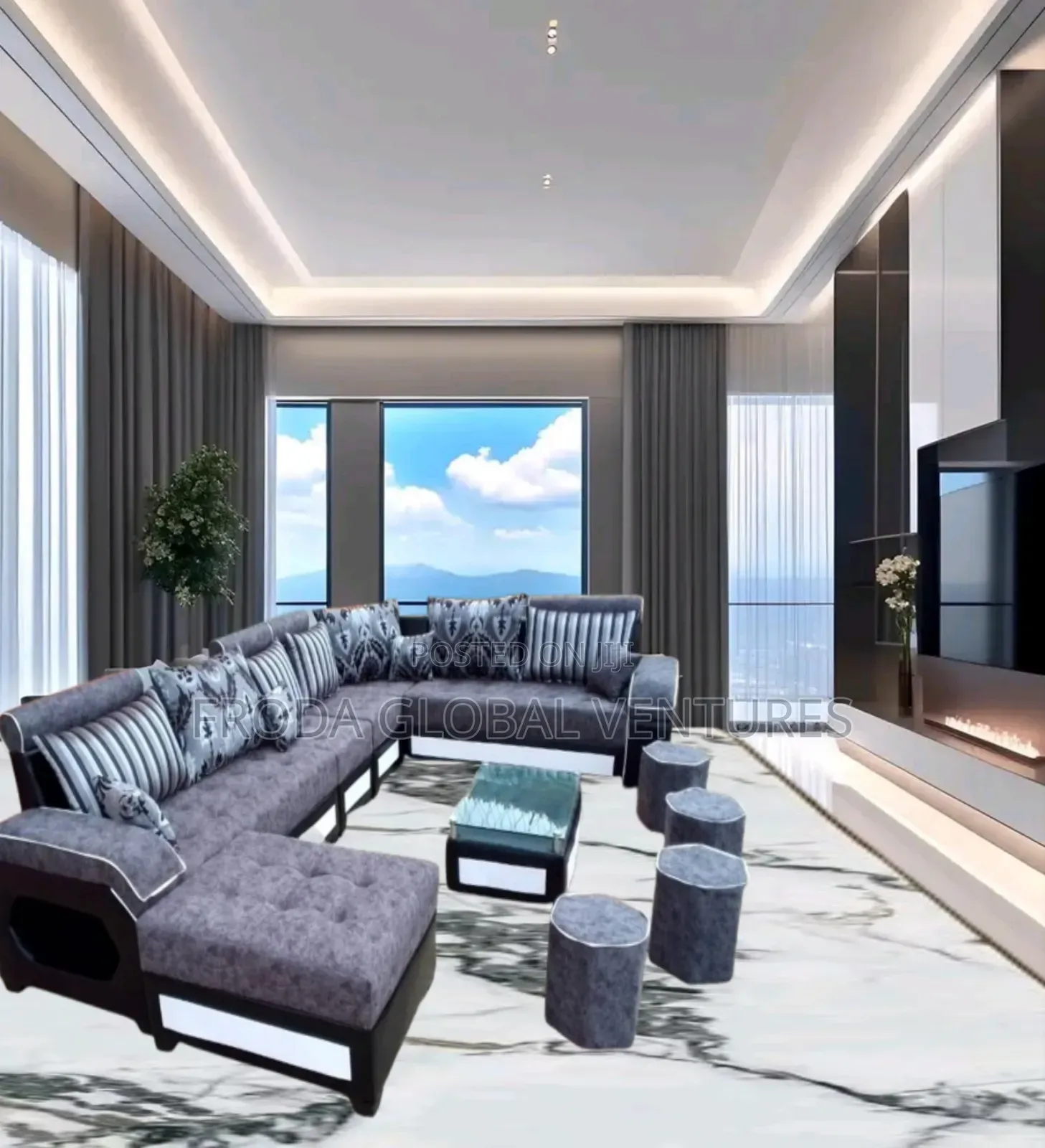 Quality, Beautiful U-Shaped Couches With Table, Stools. 9 Seaters Sofa