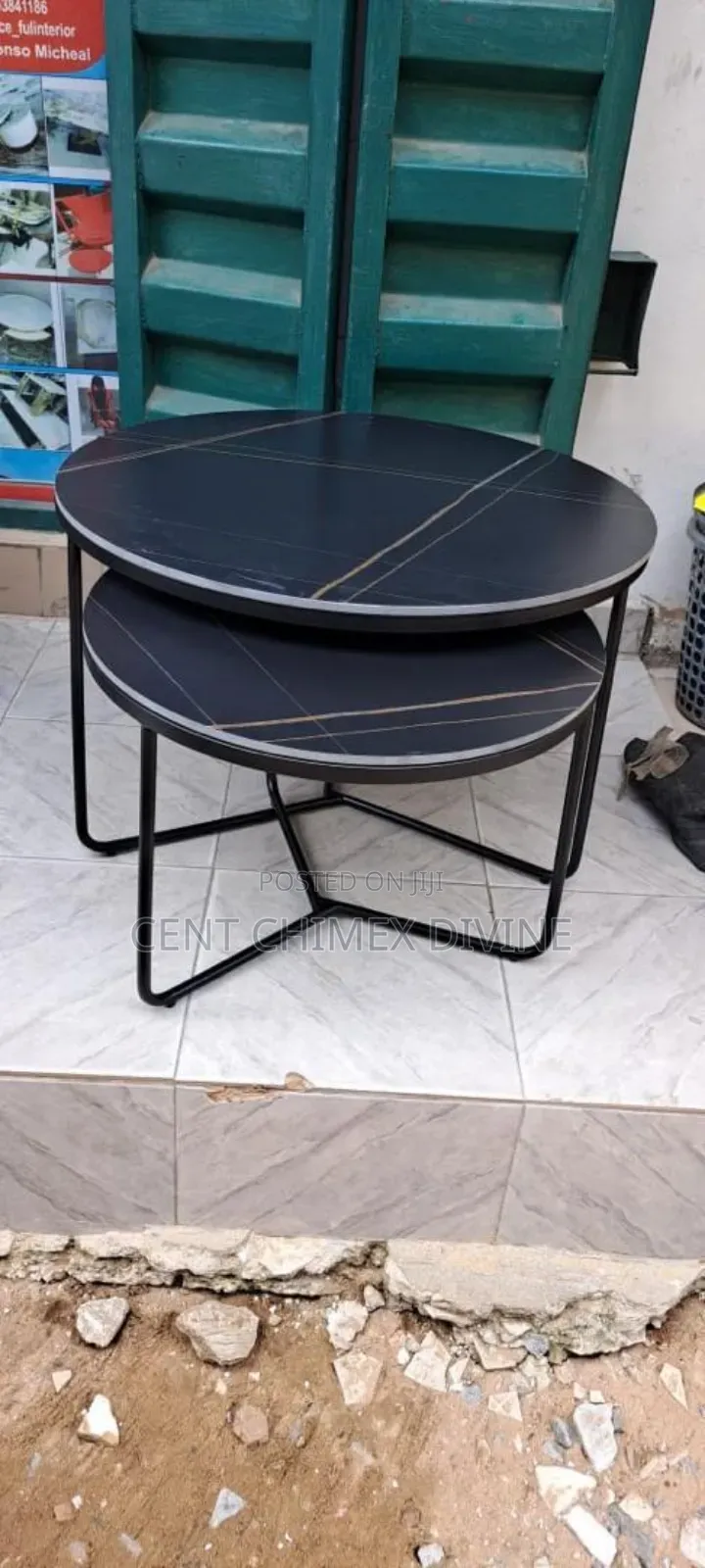 Black Marble Center Table With Iron Leg