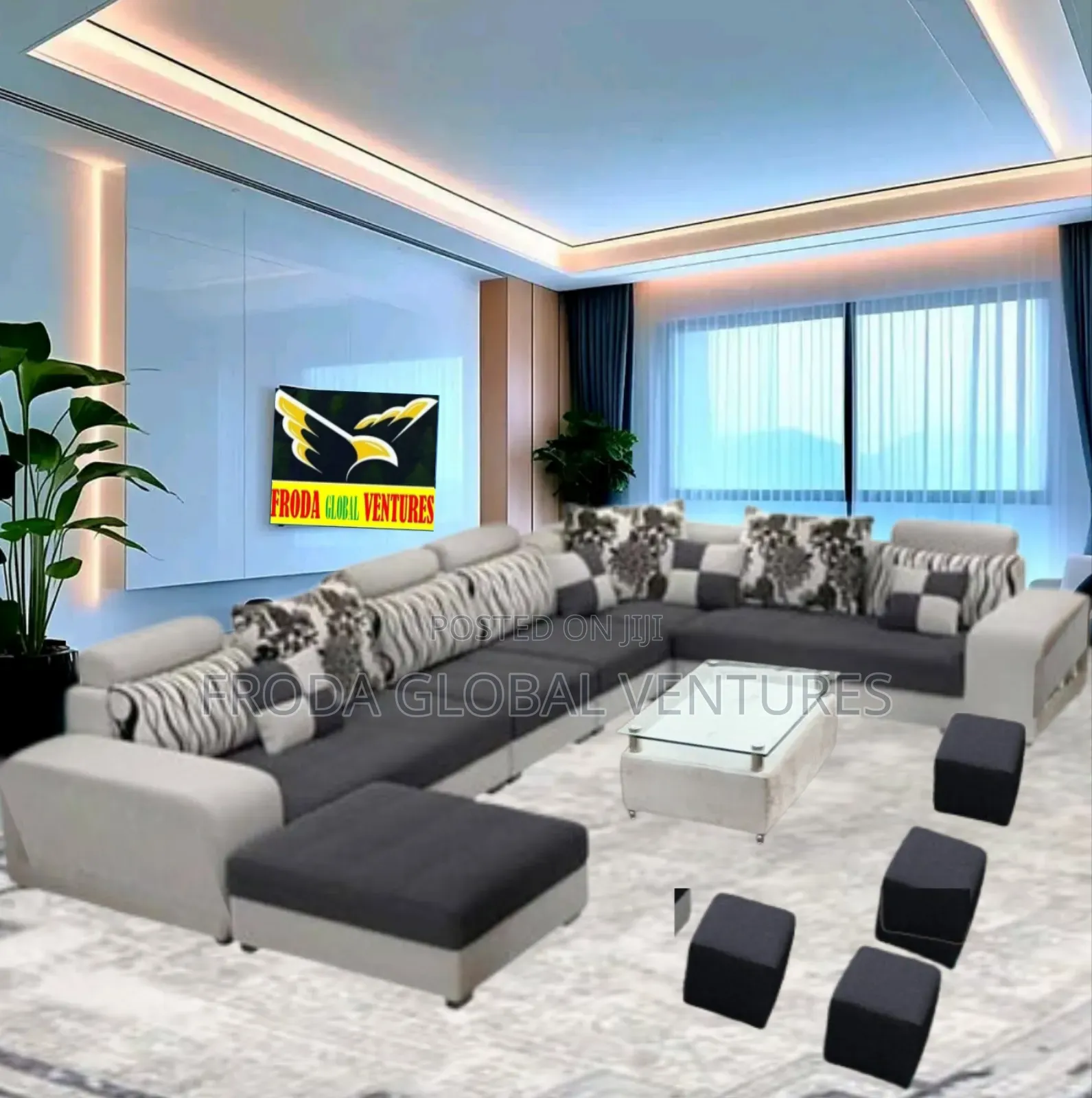 Beautiful, Quality Sofa Chairs + Table,Stools. 9 Seaters U-Shape Couch