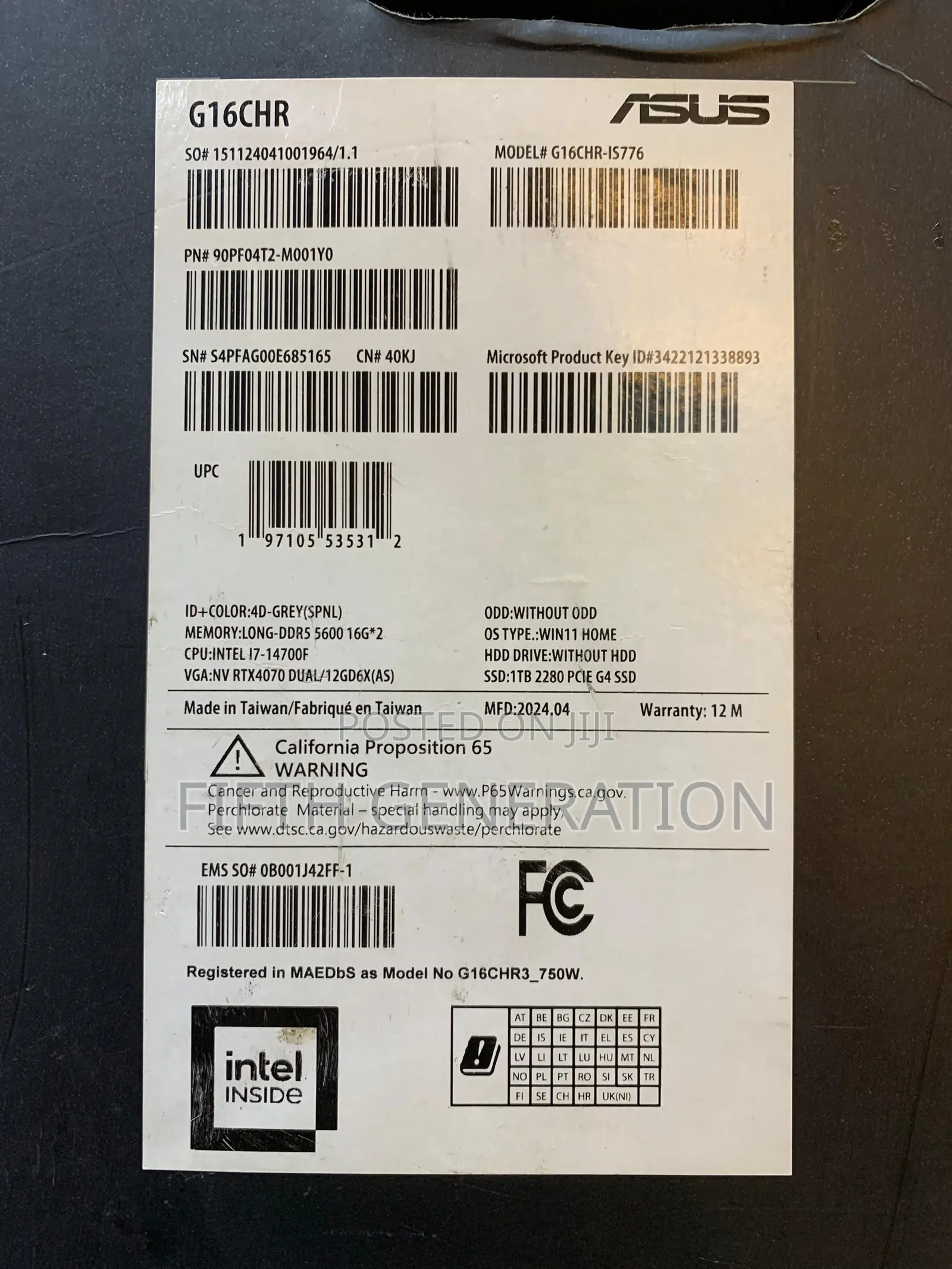 Desktop Computer Asus ROG STRIX GD30CI 32GB Intel Core i7 SSD 1T