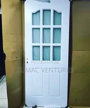 White Wooden Door With Glass for Kitchen