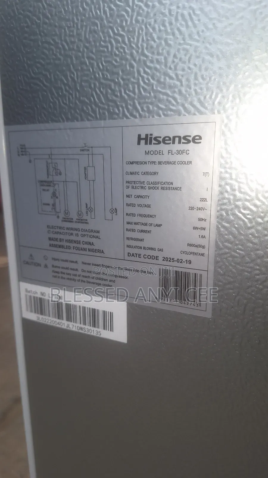 New Hisense 222l Showcase Chiller Single Door Fridge Fl30fc
